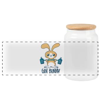 Gin Rabbit - Gym Funny Design - Gin Lovers - Panoramic Cookie Jar with Wooden Lid - white - Front