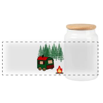 Trailer Leisure Outdoor Freedom Camping Nature - Panoramic Cookie Jar with Wooden Lid - white - Front