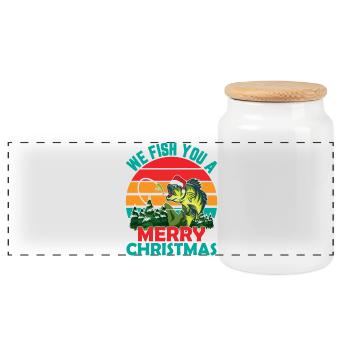 Christmas in July Quote We Fish You - Panoramic Cookie Jar with Wooden Lid - white - Front
