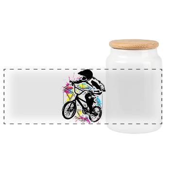 Bmx Racing Retro Bunt - Bmx Fahrrad - Bmx Bike - Panorama Keksdose mit Holzdeckel - Weiß - Vorne
