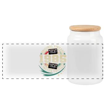 1985 Year of birth Vintage Year of construction Birthday - Panoramic Cookie Jar with Wooden Lid - white - Front