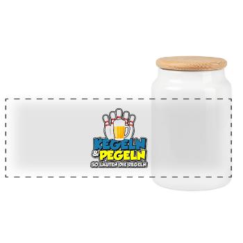 Kegeln & Pegeln - so lauten die Regeln - Panorama Keksdose mit Holzdeckel - Weiß - Vorne