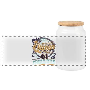 61st birthday 61 years Women Ladies Queen - Panoramic Cookie Jar with Wooden Lid - white - Front
