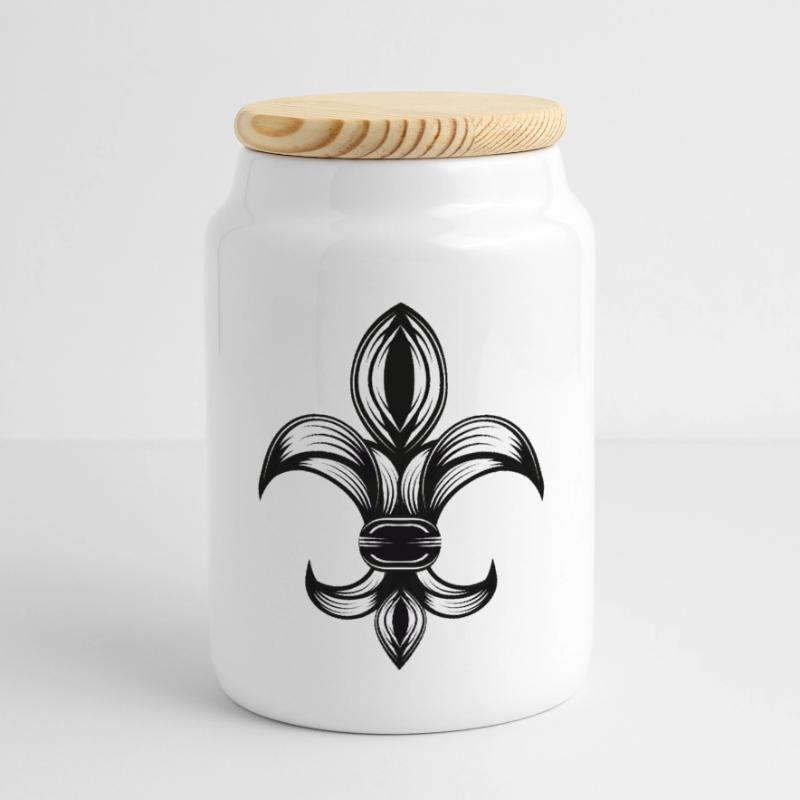 stylized iris - Fleur-de-Lys Panoramic Cookie Jar with Wooden Lid