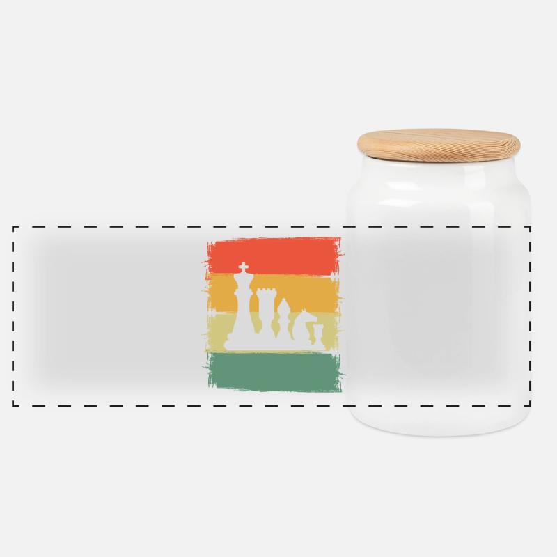 Schach - Panorama Keksdose mit Holzdeckel - Weiß