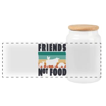 Animal Welfare Vegan Vegetarian Friends not Food - Panoramic Cookie Jar with Wooden Lid - white - Front