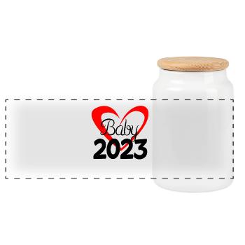 Bébé 2023 - Nouveau-né 2023 Cadeau bébé - Boîte à biscuits avec couvercle en bois - blanc - Devant
