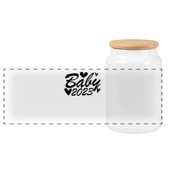 Bébé 2023 - Nouveau-né 2023 Cadeau bébé - Boîte à biscuits avec couvercle en bois - blanc - Devant