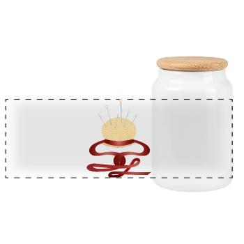 nostalgic pincushion with pins - Panoramic Cookie Jar with Wooden Lid - white - Front