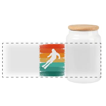 Ski - Boîte à biscuits avec couvercle en bois - blanc - Devant