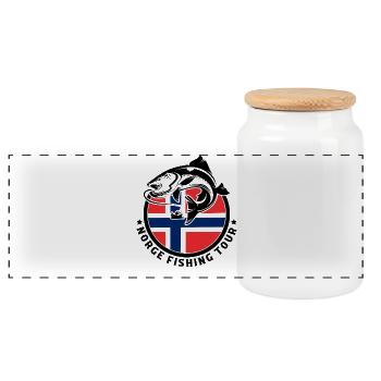 Norway Fishing Fishing Angler - Panoramic Cookie Jar with Wooden Lid - white - Front