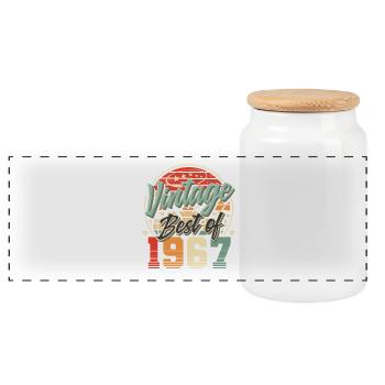 1967 Year of birth Vintage birthday - Panoramic Cookie Jar with Wooden Lid - white - Front