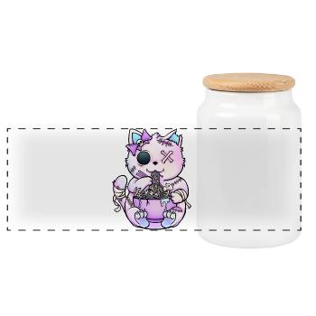 Pastel-Gothic-Katze Ramen - Panorama Keksdose mit Holzdeckel - Weiß - Vorne