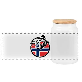 Norway Fishing Angler Fishing - Panoramic Cookie Jar with Wooden Lid - white - Front