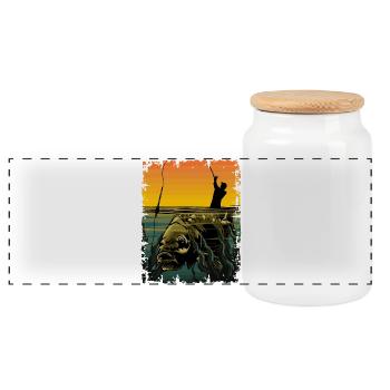 Carp Fishing Design Float Fishing Angler Gift - Panoramic Cookie Jar with Wooden Lid - white - Front