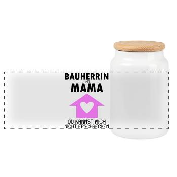 Bauherrin Mama - Panorama Keksdose mit Holzdeckel - Weiß - Vorne