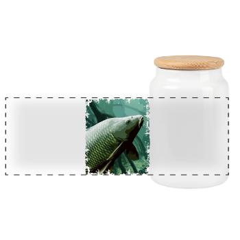 Underwater Carp Fishing Design - Panoramic Cookie Jar with Wooden Lid - white - Front