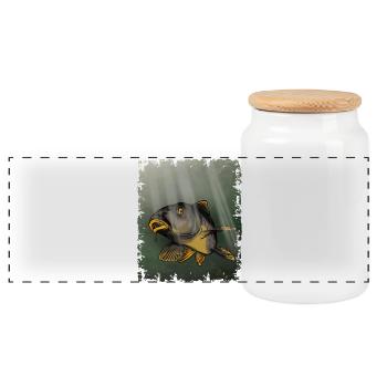Carp Fishing Underwater Fish Design - Panoramic Cookie Jar with Wooden Lid - white - Front