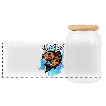 Oh Carp Funny Carp Fishing Design - Panoramic Cookie Jar with Wooden Lid - white - Front