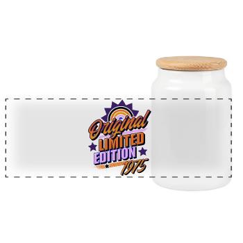 1975 Année de naissance Anniversaire - Boîte à biscuits avec couvercle en bois - blanc - Devant