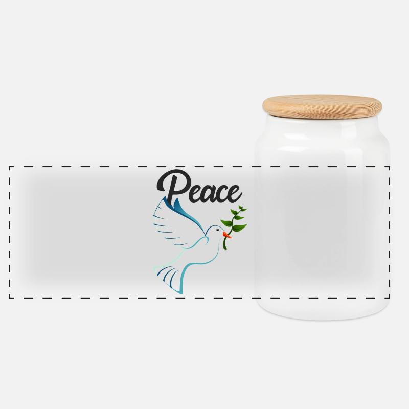 PEACE Friedenstaube - Panorama Keksdose mit Holzdeckel - Weiß
