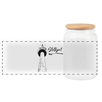 Stuttgart - Stuttgart TV Tower - Panoramic Cookie Jar with Wooden Lid - white - Front