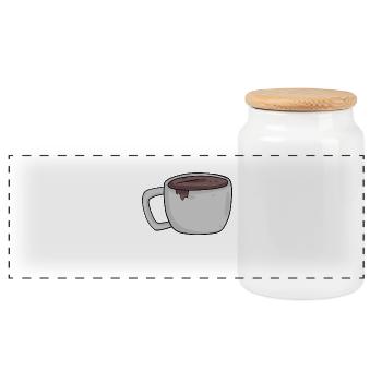 Coffee coffee cup cup - Panoramic Cookie Jar with Wooden Lid - white - Front