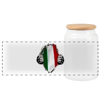 Italie - Drapeau italien sous le maillot - Boîte à biscuits avec couvercle en bois - blanc - Devant