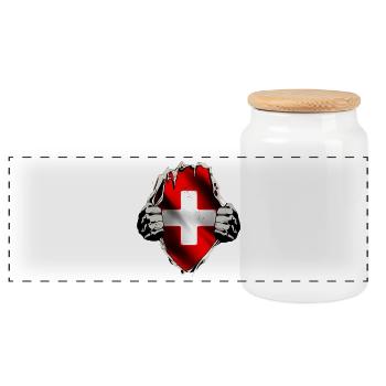 Schweiz - Schweizer Flagge unterm Shirt - Panorama Keksdose mit Holzdeckel - Weiß - Vorne