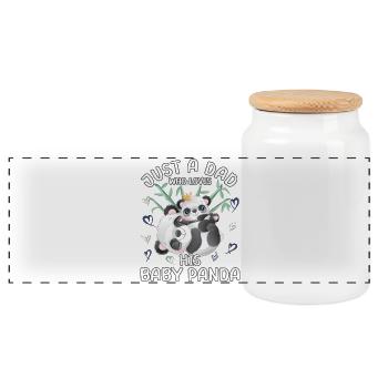 Cute Dad Panda Baby Panda Jast a Dad Who Loves - Panoramic Cookie Jar with Wooden Lid - white - Front
