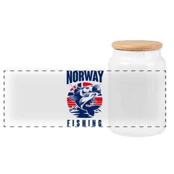 Norwegen Fischen Angeln Angler - Panorama Keksdose mit Holzdeckel - Weiß - Vorne