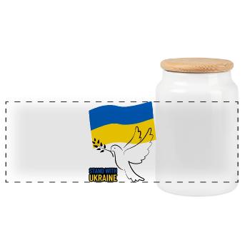 Ukraine flag with wing design - Panoramic Cookie Jar with Wooden Lid - white - Front