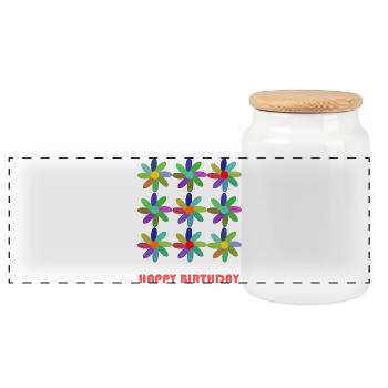 BIRTHDAY. HAPPY BIRTHDAY. HAPPY BIRTHDAY. - Panoramic Cookie Jar with Wooden Lid - white - Front