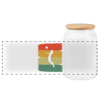 Volleyball - Panorama Keksdose mit Holzdeckel - Weiß - Vorne