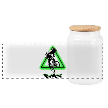BMX Bike - Panoramic Cookie Jar with Wooden Lid - white - Front
