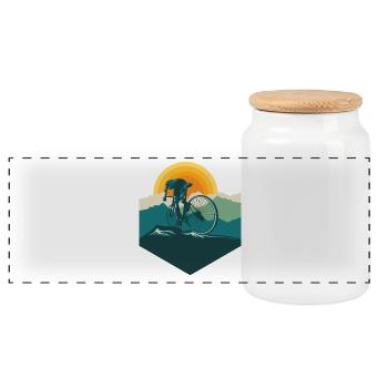 Road Cyclist Mountains Sun - Panoramic Cookie Jar with Wooden Lid - white - Front