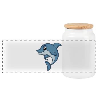 Famille Dauphin - Dauphin avec Bébé - Motif Dauphin - Boîte à biscuits avec couvercle en bois - blanc - Devant