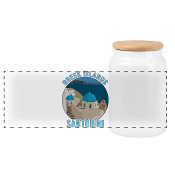 Greek Islands Santorini - Panoramic Cookie Jar with Wooden Lid - white - Front