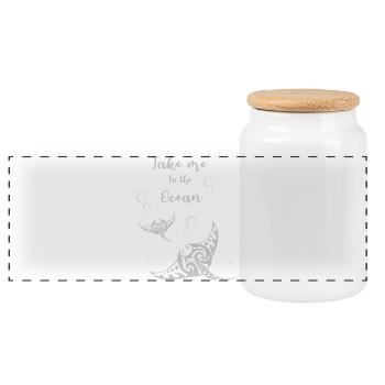 "Take me to the Ocean" slogan with two mantas - Panoramic Cookie Jar with Wooden Lid - white - Front