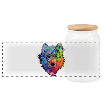 Visage de loup Aquarelle colorée Tête de loup - Boîte à biscuits avec couvercle en bois - blanc - Devant