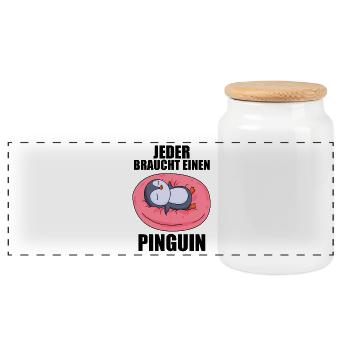Pinguin Pinguine - Panorama Keksdose mit Holzdeckel - Weiß - Vorne