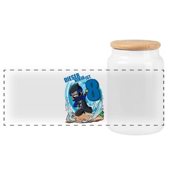 8 Jahre Geburtstag Junge Ninja - Ich bin 8 - Panorama Keksdose mit Holzdeckel - Weiß - Vorne