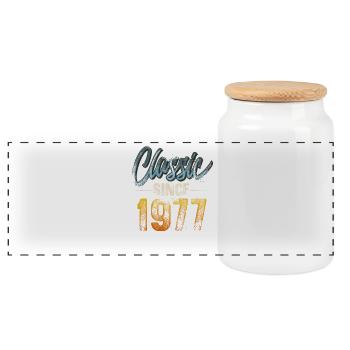 1977 Year of birth Birthday Year of construction Vintage - Panoramic Cookie Jar with Wooden Lid - white - Front
