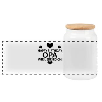 Happy Birthday Opa - Panorama Keksdose mit Holzdeckel - Weiß - Vorne
