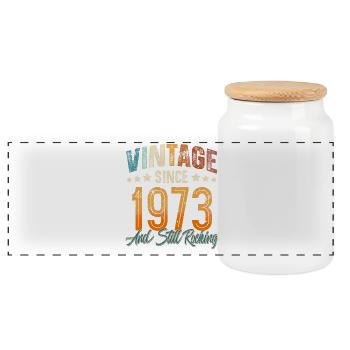 1973 Année de naissance Anniversaire Année de construction Millésime - Boîte à biscuits avec couvercle en bois - blanc - Devant