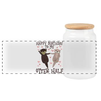 Joyeux anniversaire à ma moitié de loutre - Boîte à biscuits avec couvercle en bois - blanc - Devant