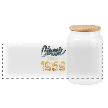 1959 Year of birth Birthday Year of construction Vintage - Panoramic Cookie Jar with Wooden Lid - white - Front