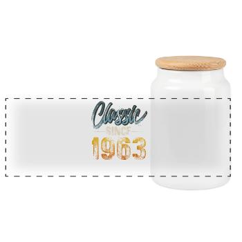 1963 Année de naissance Anniversaire Année de construction Millésime - Boîte à biscuits avec couvercle en bois - blanc - Devant