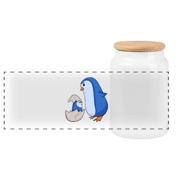 Pingouin avec Bébé Pingouin - Boîte à biscuits avec couvercle en bois - blanc - Devant
