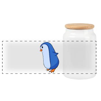 Penguin - Panoramic Cookie Jar with Wooden Lid - white - Front